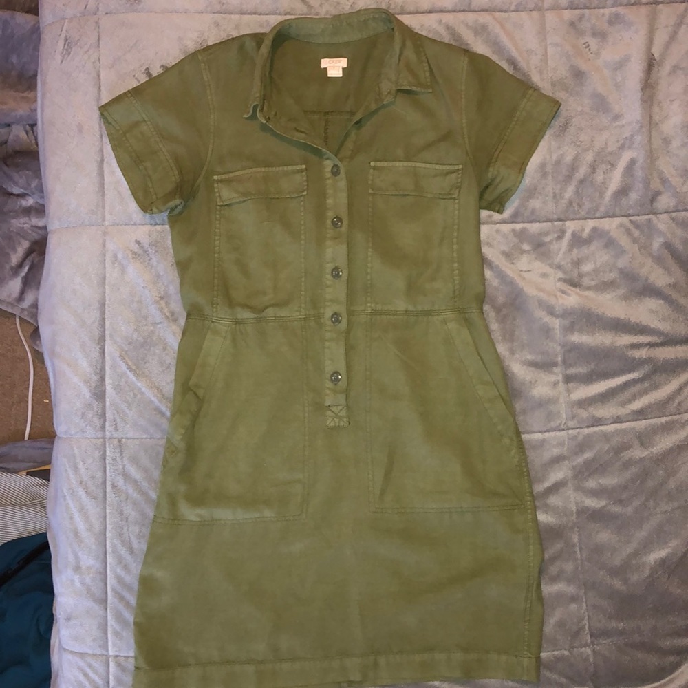 Army Green Button-up T-Shirt Dress